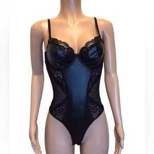 Avid Love Bodysuit Size M Black Lace Sheer Mesh Teddy One Piece Lingerie Sexy